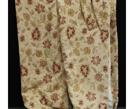 Textiles - a large pair of brocade country house style curtains 