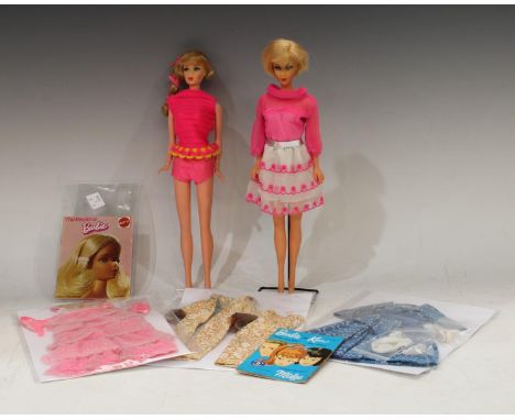 A 1960?s Mattel Inc Barbie talking doll, pull chord to back of neck, blonde hair, wearing a pink knitted top and pink shorts,