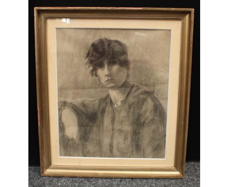 English School (20th century) Portrait of a Lady, head-and-shoulders lengthcharcoal picked out with white gouache on paper, 5