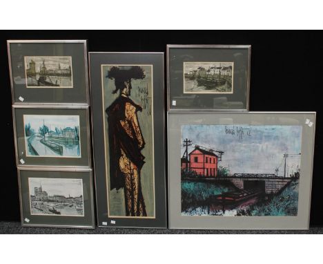 Pictures &amp; Prints - Bernard Buffet, after, a set of four Continental scenes; others, Matador, etc (6) 