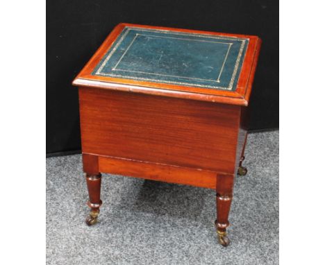 A 'Victorian' mahogany combination box on stand/library step, hinged rectangular top enclosing a vacant interior above an apr