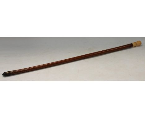 An 18th century gentleman's ivory and malacca walking cane, quite plain, the bulbous handle centred by a raised girdle above 