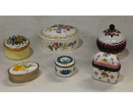 A Halcyon days enamel pot and cover; others, Austrian Studio Steinbock, French; A Royal Doulton oval trinket pot and cover (6