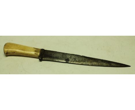 A Middle Eastern kard dagger, 23cm tapered blade, bone handle, 33.5cm long overall, Indo-Persian, 19th century 