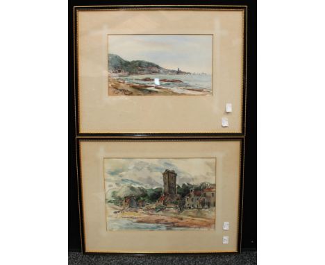 J K Maxton (Scottish 20th century) A Pair, West Wemgss, Firth of Fourth and St Rerfys Tower, Dysart signed, watercolours, 19c