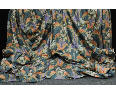 Textiles - a pair of cotton sateen curtains, Armandine pattern by John Lewis, pencil pleat, fully lined, approx. 235cm drop x