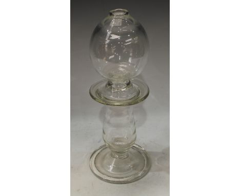 A clear glass lace maker's lamp, 29cm 