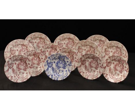 A set of Copeland and Garrett Spode plates, printed with teddy bears, printed marks (13) 