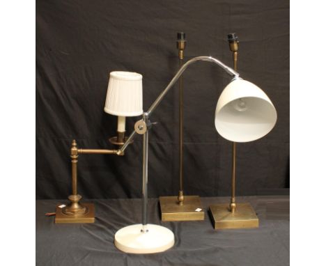 A contemporary chrome adjustable desk lamp; another similar; a pair of table lamps (4) 