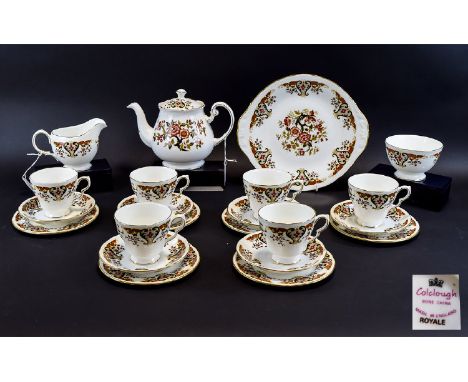 Colclough Bone China Tea Set Twenty Four piece set to include cake stand, cups, saucers, teapot, cake plate etc. White ground