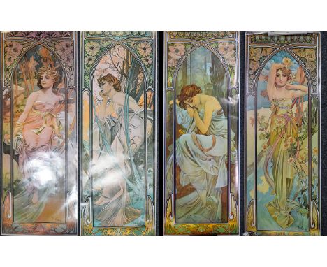A Collection Of Four Alphonse Mucha Posters Four panel posters each depicting Art Nouveau maidens surrounded by sinuous whipl
