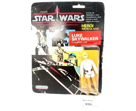 Glasslite Brazil Star Wars vintage Power of the Force Luke Skywalker 3 3/4" figure MOC, Good Plus (torso discoloured, paintlo