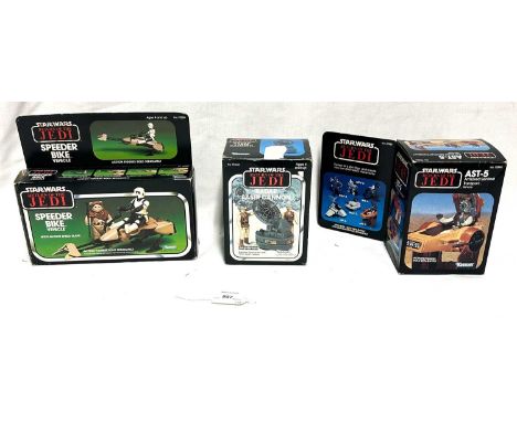 Kenner Star Wars vintage Return of the Jedi Speeder Bike, AST-5 and Radar Laser Cannon MIB, Speeder Bike, Near Mint complete,