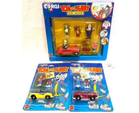 Selection of Mattel Corgi Tom and Jerry Die-cast figures, vehicles and playset, all within genenrally Fair to Good packaging.