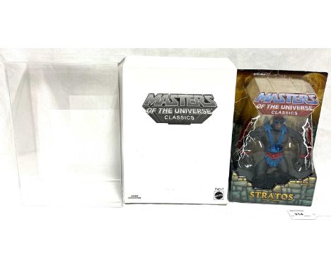 Mattel Masters of the Universe Classics Stratos figure, Mint, within Near Mint bubble, upon Excellent 6 back card, comes with