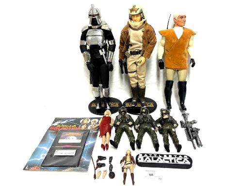 Selection of vintage and modern Battlestar Galactica figures including Mattel 12" Colonial Warrior, Majestic Starbuck &amp; C