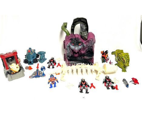 Quantity of Mattel vintage Masters of the Universe vehicles, figures, creatures and Play-sets including Snake Mountain (Excel