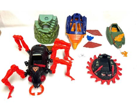 Mattel vintage Masters of the Universe vehicles, creatures and Play-sets x 8 including Bashasaurus, Attack Trak, Roton, Wind 