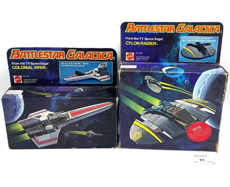 Mattel vintage Battlestar Galactica vehicles x 2 including Colonial Viper and Cylon Raider, both Excellent complete, within G