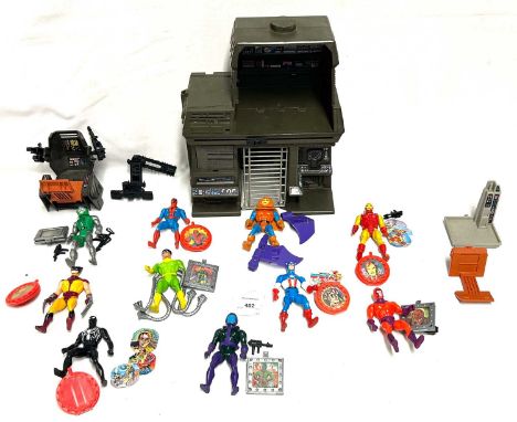 Mattel vintage Marvel Secret Wars figures and Play-set x 11 including Tower of Doom, Captain America, Kang, Spider-man (black