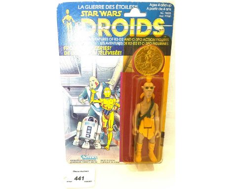 Kenner Canada Star Wars vintage Droids Kez-Iban 3 3/4" figure MOC, Mint, within Excellent (yellowed) bubble, upon Good Plus (