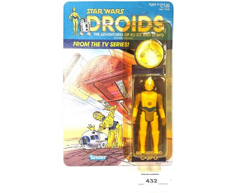 Kenner Star Wars vintage Droids C-3PO 3 3/4" figure MOC, Mint, within Excellent (yellowed) bubble, upon Near Mint un-punched 