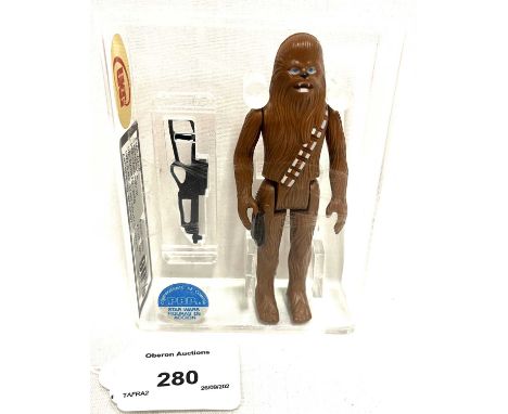 PBP Star Wars vintage Chewbacca (GMFGI No COO Floating D) Dark Pouch, UKG 90% Gold Figure 90% Paint 90%. Laser Cut Case
