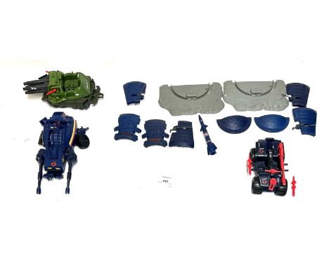 Quantity of Hasbro vintage GI Joe 3 3/4" vehicles and accessories including Destro's Dominator (Excellent, missing 2 missiles