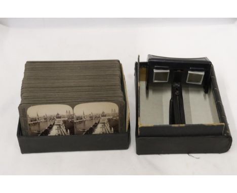 A VINTAGE 3D VIEWER BY THE CORTE-SCOPE CO., CLEVELAND OHIO TOGETHER WITH VIEWING CARDS 