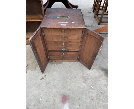 AN EARLY 20TH CENTURY TWO DOOR STORAGE CHEST OF SIX DRAWERS WITH BRASS HANDLES BEARING THE LABEL ZEBRA GRATE POLISH 14" WIDE 