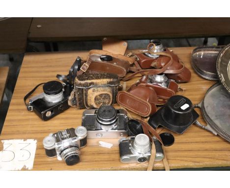 A COLLECTION OF VINTAGE CAMERAS TO INCLUDE A BRAUN PAXETTE, RICOH 300, ALTIX-N, PURMA SPCIAL, ETC, MANY IN CASES 