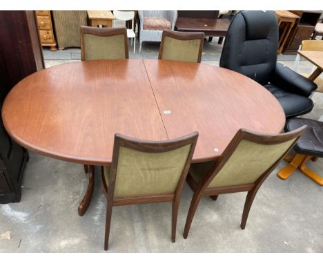 A G PLAN RETRO TEAK EXTENDING DINING TABLE 64" X42" (LEAF 18") ON WHALE FIN LEGS WITH FOUR DINING CHAIRS 