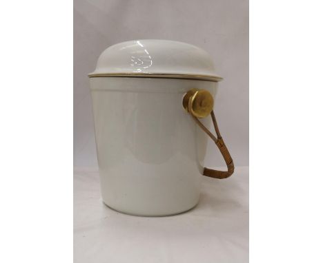A VINTAGE CERAMIC SLOP PAIL AND LID, WITH GILDING TO THE HANDLES 