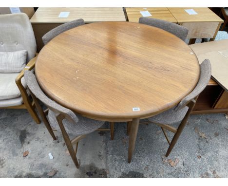 A G PLAN FRESCO RETRO TEAK EXTENDING DINING TABLE 48" DIAMETER (LEAF 16") AND FOUR CHAIRS 