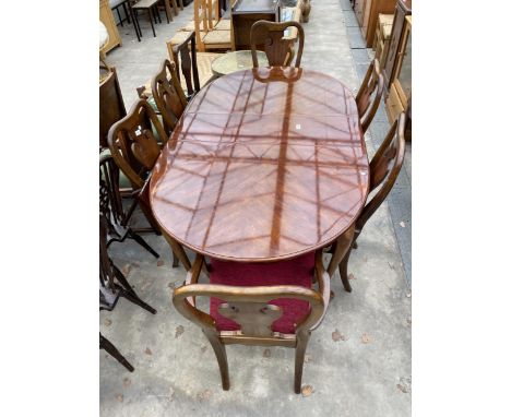 A QUEEN ANNE STYLE EXTENDING DINING TABLE 60" X 41" (TWO LEAVES 12" EACH) AND SIX CHAIRS TWO BEING CARVERS 