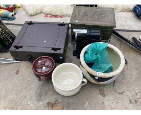 AN ASSORTMENT OF ITEMS TO INCLUDE A BRASS COAL BOX, A PLANMTER AND A VANTAGE TYPEWRITER 