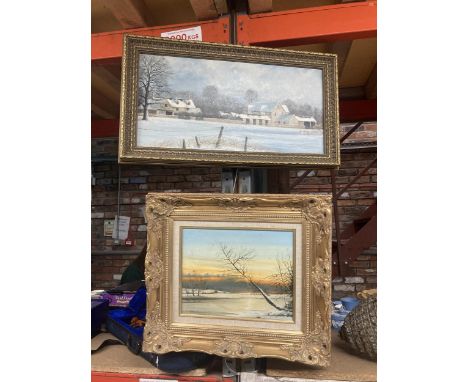 TWO FRAMED OIL ON BOARDS OF COUNTRY SCENES ONE R CHADWICK 95 AND 96 