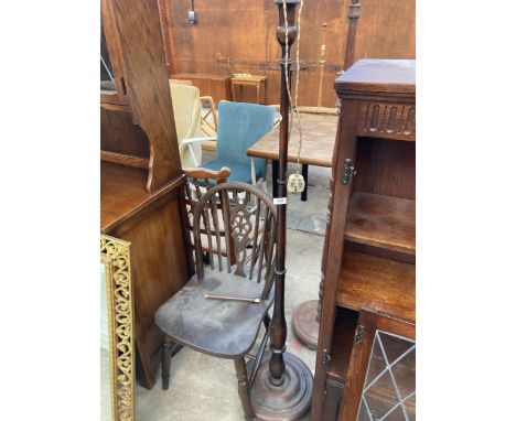 A MID 20TH CENTURY STANDARD LAMP AND WHEELBACK DINING CHAIR 