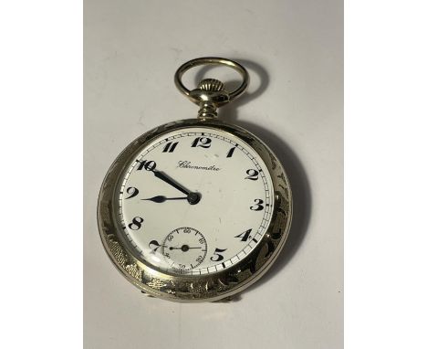 A GOLD PLATED CHRONOGRAPH POCKET WATCH SEEN WORKING BUT NO WARRANTY 