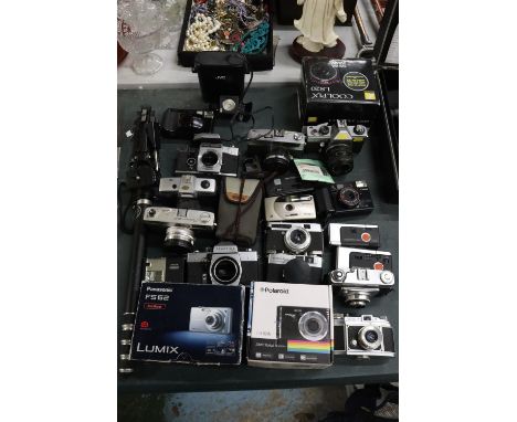 A LARGE QUANTITY OF VINTAGE CAMERA'S TO INCLUDE A POLAROID IX828N, MIRANDA SENSORET, PANASONIC FS62 LUMIX, ETC., 