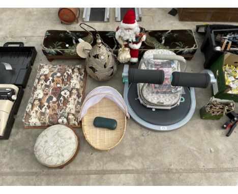 AN ASSORTMENT OF ITEMS TO INCLUDE AN EXERCISE MACHINE, A LIGHT FITTING AND A SANTA FIGURE ETC 