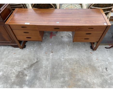 A RETRO TEAK UNIFLEX TWIN PEDESTAL DESK/DRESSING TABLE 64" WIDE 