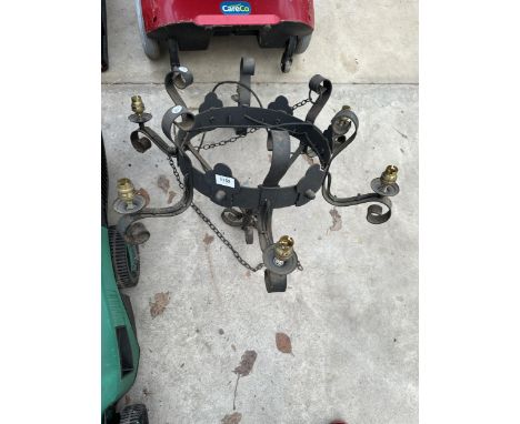 A DECORATIVE METAL SIX BRANCH LIGHT FITTING 