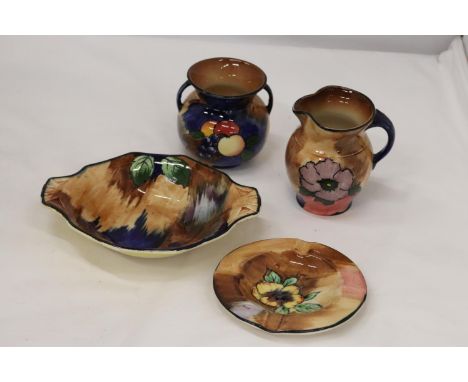 FOUR PIECES OF H &amp; K TUNSTALL POTTERY, TO INCLUDE A BOWL, PLATE, JUG AND BOWL 