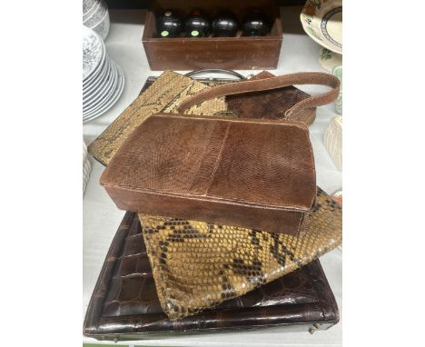 SIX VARIOUS SNAKE SKIN DESIGN VINTAGE HANDBAGS 