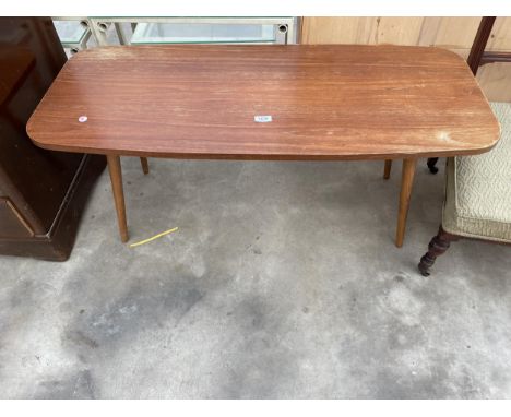 A RETRO TEAK COFFEE TABLE AND TWO LAMP TABLES 