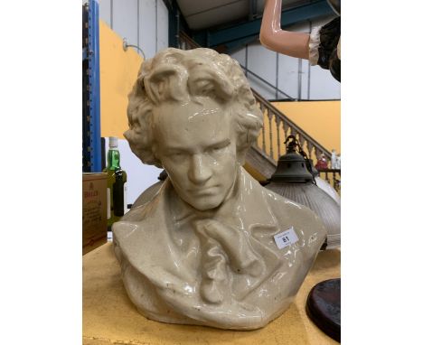 A VINTAGE LARGE HEAVY CERAMIC BUST OF BEETHOVEN 