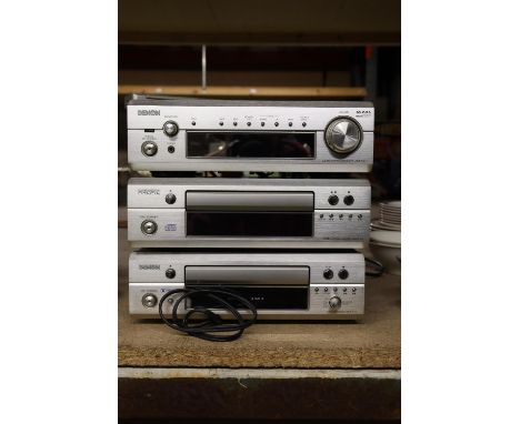 THREE RARE DENON SEPERATES WITH REMOTE CONTROL TO INCLUDE A STEREO RECEIVER, COMPACT DISC PLAYER AND CASSETTE DECK 