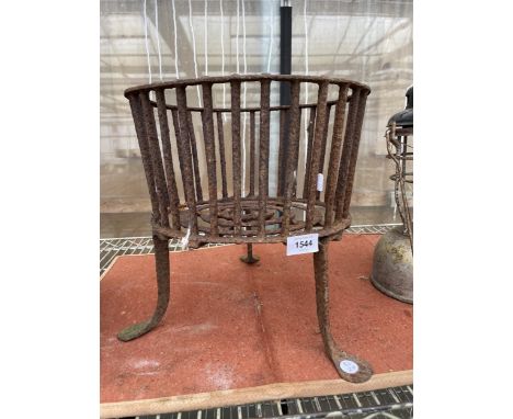 A VINTAGE HEAVY STEEL TRIPOD PLANTER 