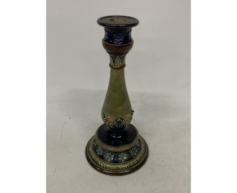 A LATE 19TH/EARLY 20TH CENTURY DOULTON LAMBETH STONEWARE CANDLESTICK 